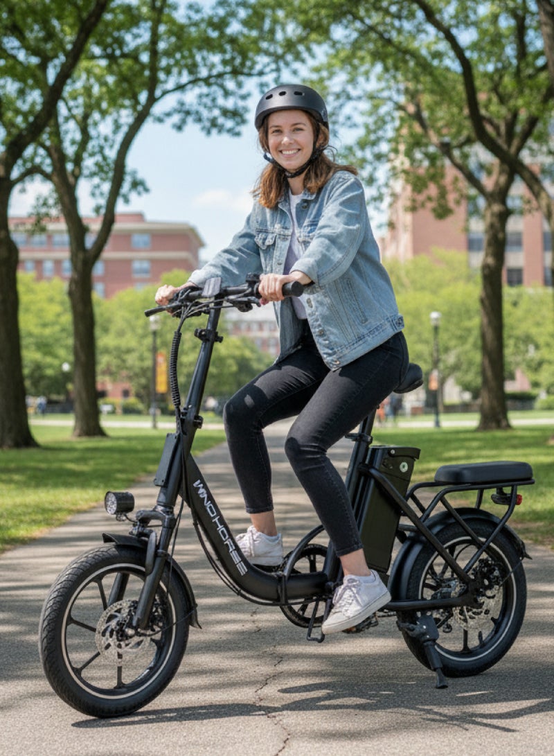 ويندهورس دراجة كهربائية قابلة للطي بمحرك 350 واط عالي السرعة | بطارية 36V 8Ah | سرعة 40 كم/س | مدى 35 كم | فرامل قرصية مزدوجة | إطار من سبائك الكربون | عجلات 16 بوصة | تعليق أمامي | مقعدين - Image 3